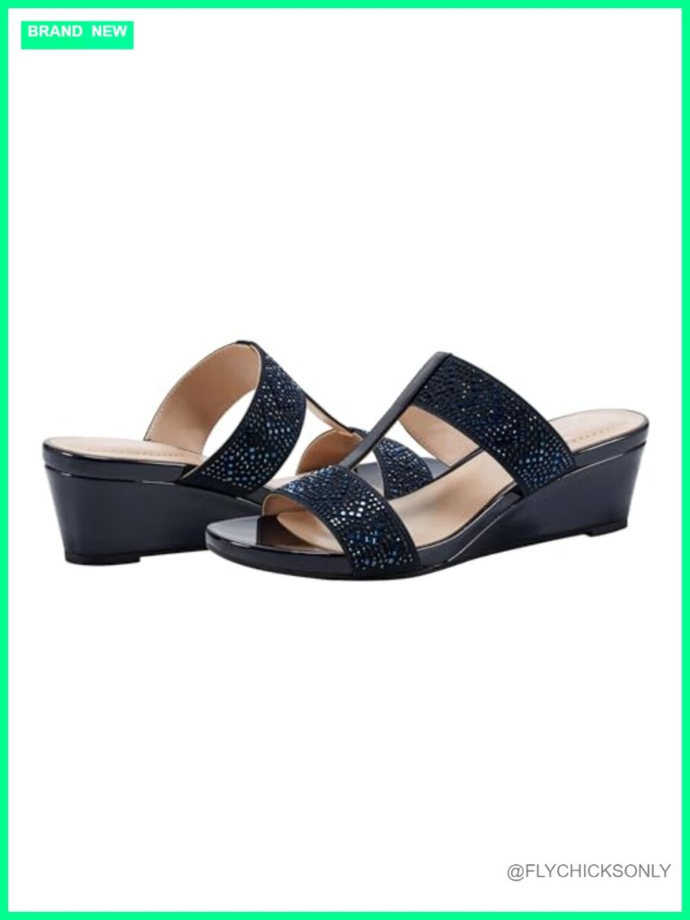 Bandolino Iluvit T-Strap Wedge Sandal Crystal Embellished Slip-On